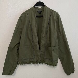 Women's Lightweight Cotton Fringe Trim Olive Green Jacket L‎ Boho Indie Festival